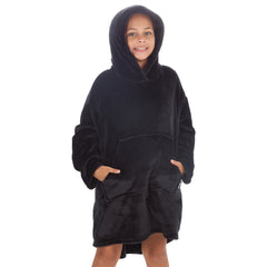 Girls Shimmering Black Oversized Blanket Plush Fleece Hoodie with Pockets