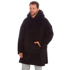 Mens Snuggle Fleece Oversized Hoodie Lounge Top One Size Black