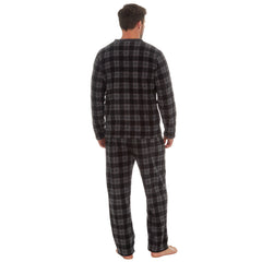 Mens Microfleece Long-Sleeved Pyjamas Checked Design Lounge Sets Black