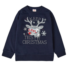 Kids Christmas Long Sleeved Sweatshirt With Cuffed Hems Navy