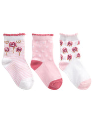 Baby Girls Novelty Design Socks 3 Pairs Pink Flowers