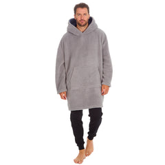 Mens Snuggle Fleece Oversized Hoodie Lounge Top One Size Grey