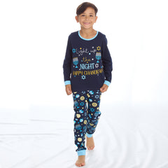 Kids Chanukah Long Sleeved Matching Pyjamas Family Lounge Sets Navy