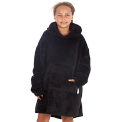 Girls Black Onyx Oversized Blanket Plush Fleece Hoodie with Pockets