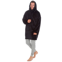 Mens Sherpa Fleece Plush Blanket Oversized Hoodie One Size Black