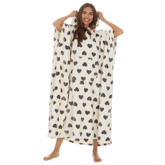 Womens Fleece Longline Heart Design Poncho Hoodie One Size White