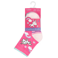 Baby Girls Novelty Socks Scallop Edge Hot Pink Unicorn - 3 Pairs