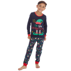 Kids Christmas Long Sleeved Matching Pyjamas Family Lounge Sets Navy