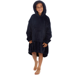 Boys Navy Blue Plain Oversized Blanket Plush Fleece Hoodie with Pockets