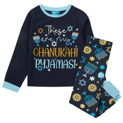 Infant Chanukah Long Sleeved Matching Pyjamas Family Lounge Sets Navy