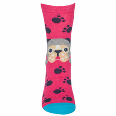 Girls Novelty Funny Dog Puppy Printed Socks 3 Pairs Pink Dog