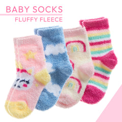 Baby Girls Fluffy Bed Socks Snuggle Fleece Cosy Winter Socks Unicorn Rainbow 2 Pairs