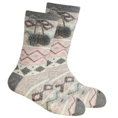 Womens Fair isle Chunky Winter Lounge Socks With Grippers