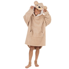 Boys Beige Teddy Oversized Blanket Fleece Hoodie with Pockets