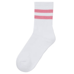 Girls Cotton Rich Sport Socks 3 Pairs White with Pink Stripe