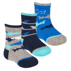 Baby Boys Novelty Cartoon Design Socks Sharks Grey  - 3 Pairs