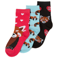 Girls Novelty Animal Red Panda Crew Socks 3 Pairs