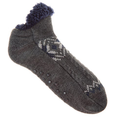 Mens Fluffy Low Cut Sherpa Fleece Slipper Socks with Non Slip Grippers Grey