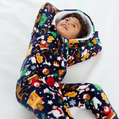 Infants Christmas Sherpa Fleece Onesie Novelty Jumpsuit Navy