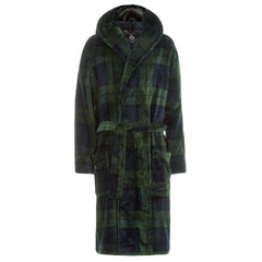 Mens Flannel Fleece Dressing Gown Classic Hooded Robe M-2XL Green
