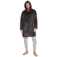 Mens Fleece Longline Oversized Hoodie One Size Grey