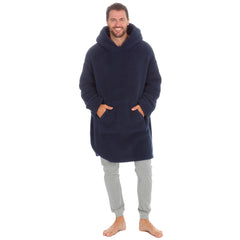 Mens Adult Borg Fleece Blanket Hoodie Giant Long Lounge Oversized Hoodie Navy