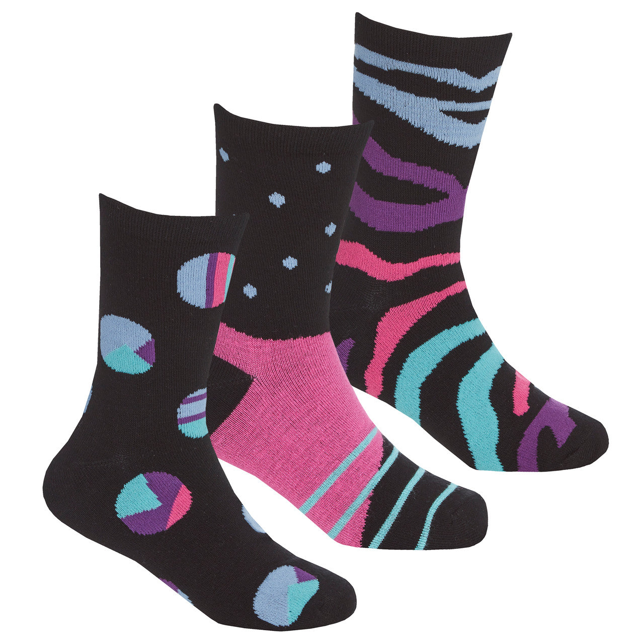 Girls Novelty Abstract Bamboo Socks Black - 3 Pairs