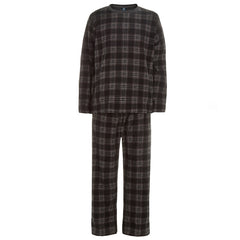 Mens Microfleece Long-Sleeved Pyjamas Checked Design Lounge Sets Black