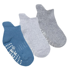 Baby Boys Terry Toddler Trainer Liner Anti Slip Grippers Socks Grey - 3 Pairs