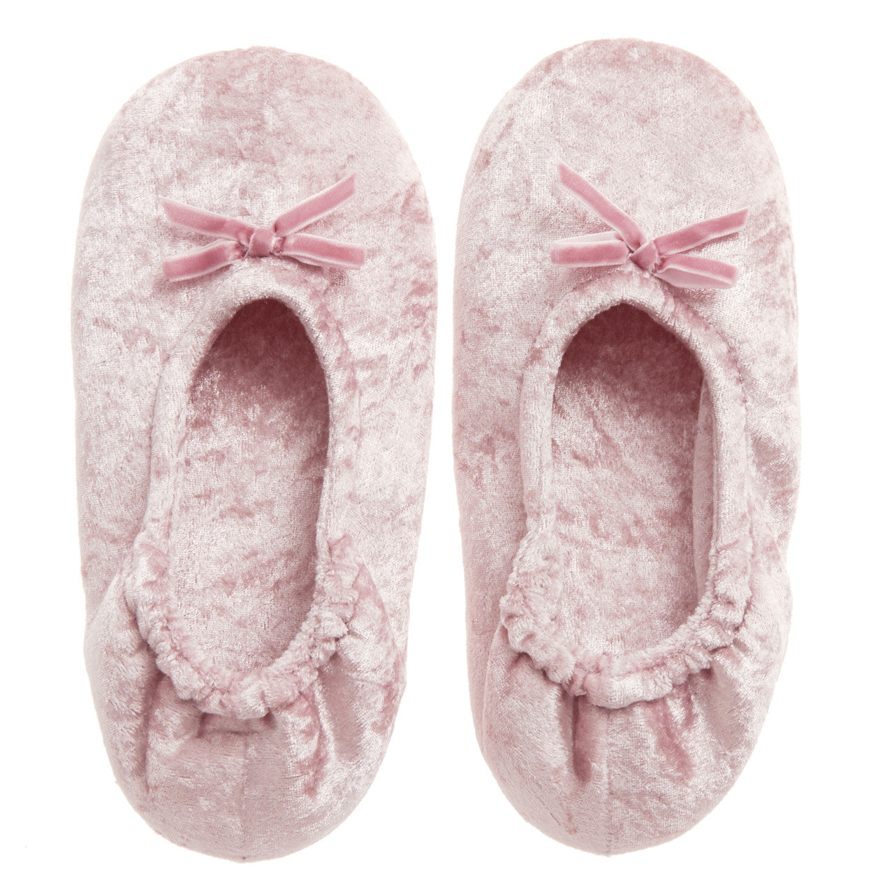 Ladies Ballerina Crushed Velvet Velour Slippers Pink