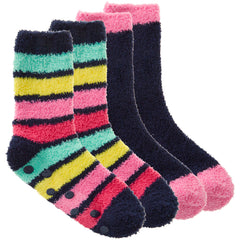 Womens Fluffy Bed Stripped Winter Lounge Socks with Grippers