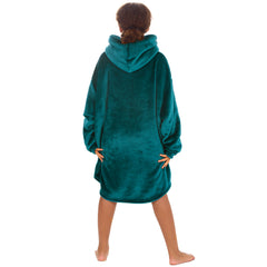 Girls Shimmering Teal Oversized Blanket Plush Fleece Hoodie with Pockets