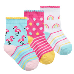 Baby Girl Socks Scallop Edge Toddler Socks Flamingo - 3 Pairs