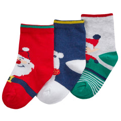 Babies Cotton Rich Novelty Christmas Design Socks 3 Pairs Santa