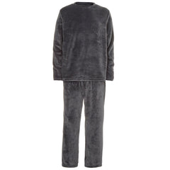 Mens Plush Fleece 2 Piece Super Soft Lounge Set Pyjamas Charcoal