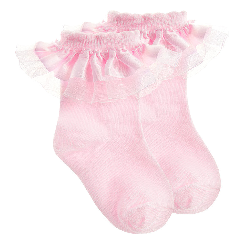 Baby Girl Organza Ribbon Tutu Frill Socks 1 Pair Pink