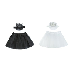 Baby Girls Queen Princess Headband Elastic Tutu Skirt Dress Set 2 Pack Black + White