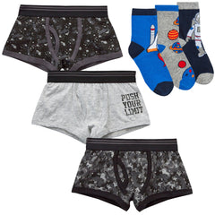 Boys 3 Pairs Boxer Trunks Underwear & 3 Pairs Socks Set