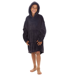 Boys Charcoal Plain Oversized Blanket Plush Fleece Hoodie with Pockets