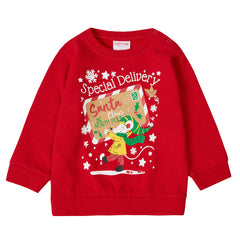 Baby Christmas Long Sleeved Sweatshirt With Cuffed Hems Red