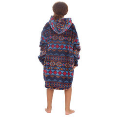 Girls Aztec Print Oversized Blanket Plush Feelce Hoodie with Pockets