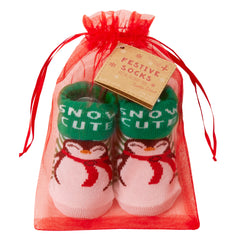 Baby Girls Boys Unisex Christmas Theme Socks With Organza Bag Snow Cute - 1 Pair