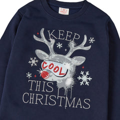 Kids Christmas Long Sleeved Sweatshirt With Cuffed Hems Navy