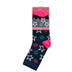 Girls Novelty Design Crew Socks Navy- 3 Pairs