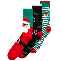 Mens Cotton Rich Novelty Christmas Design Socks 3 Pairs Green