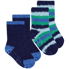 Baby Boys Warm Cosy Socks With Anti Slip Grips 2 Pairs Navy