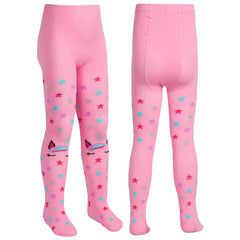 Girls Novelty Designer Tights Navy & Pink - 2 Pairs