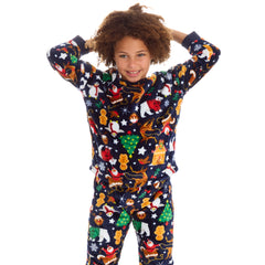 Kids Christmas Sherpa Fleece Long Sleeve Pyjamas 2 Piece