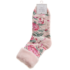 Womens Fluffy Sherpa Fleece Slipper Socks with Non Slip Grippers Pink Rose
