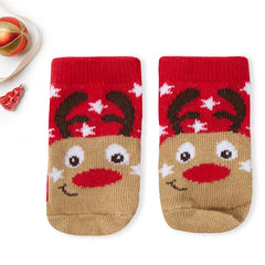 Baby Unisex Christmas Reindeer 3 Piece Hat Bib and Socks Gift Set